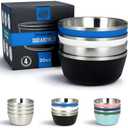 Stainless Steel Insulated Bowls - Set of 4-20 Oz Double Wall Metal Bowls for Ice Cream, Soup, Cereal, Snack, Rice Dish, Camping (Assorted 1 (Black, White, Blue, Natural))