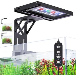 Clip On Aquarium Light for Plants-24/7 Cycle Fish Tank Light with Timer, Full Spectrum+7 Colors Mode, Auto On/Off, Adjustable Brightness and Height, 12W (7inch for 7-12 inch Tank)