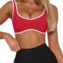 LASLULU Sexy Sports Bras for Women V Neck Sleeveless Padded Bra Workout Yoga Crop Top (Red, XL)