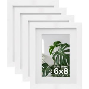 Egofine 6x8 Picture Frames Set of 4, Made of Solid Wood Covered by Plexiglass 4x6 and 5x7 with Mat or 6x8 whitout Mat, for Table Top Display and Wall Mounting Photo Frame White