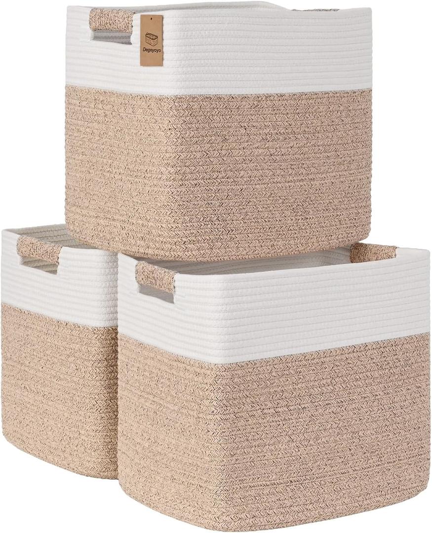 1513 Inch Storage Cubes, 3 Pack Cube Storage Bins for Organizing, Cotton Rope Woven Baskets for Shelves, Bathroom, Kids Room, Closets, Baby Nursery