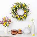 LLZLL Spring Decorations for Home 22" Spring Wreath Artificial Summer Wreaths with Eucalyptus Leaf Lavender and Daisy for Easter Indoor Outdoor Home Festival Celebrations