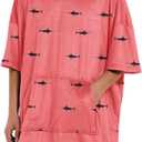 KFUBUO Surf Poncho Mens Towel Robe with Hood Changing Towel Poncho Adult Terry Cloth Swim Towels Quick Dry for Swimmers (Pink Shark)