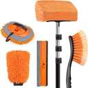 20ft Reach Car Wash Brush with Long Handle-Car Cleaning Kit with 4-12FT Extension Pole, Ultimate RV,Truck Wash Set with Soft Brush, Tire Brush, Window Squeegee, Mitt, Microfiber Cleaning Mop