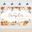 6x3.6ft Autumn Wild Flower Pumpkin Backdrop A Little Pumpkin is On The Way Baby Shower Party Decorations Fall Leaves Floral Photography Background Party Supplies Banner
