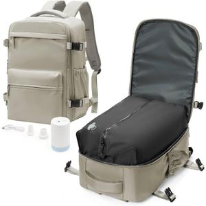 Vacuum Travel Backpack with Pump for Women,Personal Item Carry on Backpacks Flight Approved 18x14x8 inches for Men,Laptop Waterproof Work Compression bags Casual Daypack GreyBrown (Medium)