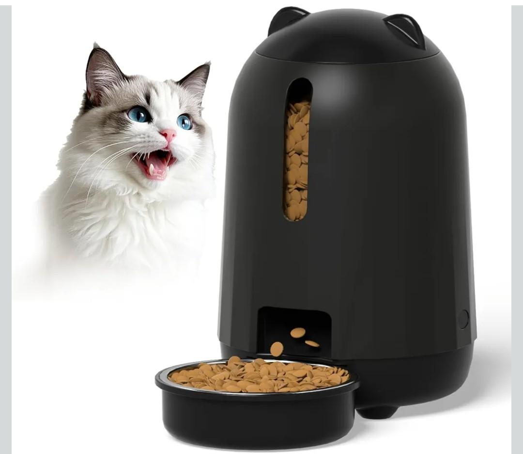 PAPIFEED Automatic Cat Feeder, Button Timer Auto Food Dispenser with Dual Power Backup, Slow Feeding Mode, 3L Moisture-Proof Feeder for Cats & Small Dogs (Black)