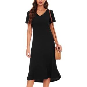 VOBCTY Women's Casual Short Sleeve Tshirt Dress Summer Side Split Loose V Neck Dresses, Size: M