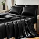 CozyLux Satin Sheets Queen Size Bed Set - 6 Piece Silky Queen Sheet Set, Luxury Black Queen Sheets with Smooth and Soft Microfiber, Includes 1 Fitted Sheet, 1 Flat Sheet and 4 Pillowcases
