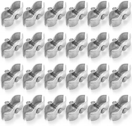 Zonon 24 Set Chain Link Fence Panel Clamps, 1-3/8" Dog Kennel Panel Clamps Galvanized Steel Clamp for 32mm Round Pipe Frame, with Bolts and Nuts