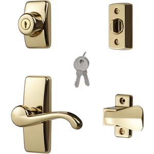 Ideal Security GL Door Lever Set with Keyed Deadbolt Lock for Storm and Screen Doors, Bright Brass (4-Piece Set)