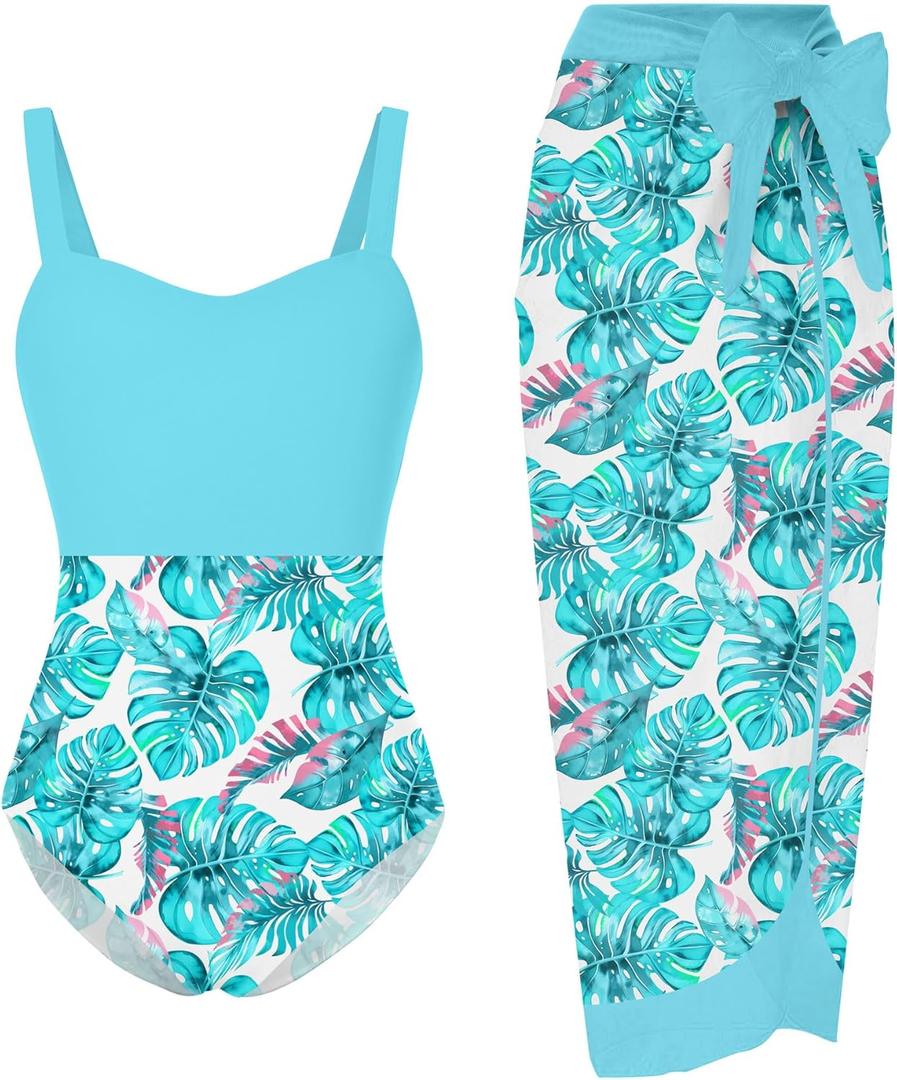 UNIFACO Teen Girls Swimsuit Size 14-16 One Piece Neon Bathing Suit with Mesh Cover Up Adjustable Straps Swimwear