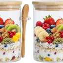 Overnight Oats Containers with Lids,17oz Oats Glass Jars Storage Containers, Oatmeal Cups,Meal Prep Containers,Glass Coffee Nuts Canister For Pantry Cereal Sugar Tea Beans(2)