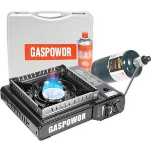 Propane or Butane Stove Dual Fuel Stove Portable Camping Stove with Carrying Case&Windblocker, 10,000 BTU Butane Propane Stove, Automatic Ignition for Emergency Preparedness Kit (Fuel Not Included)