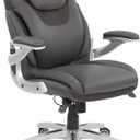 NBF Avanti Faux Leather Executive Office Chair Desk Chair - Ergonomic Chairs with Flip Arms - Modern Office Chair with Iridescent Silver Finish - Lumbar Support Chair (Gray) (Grey)
