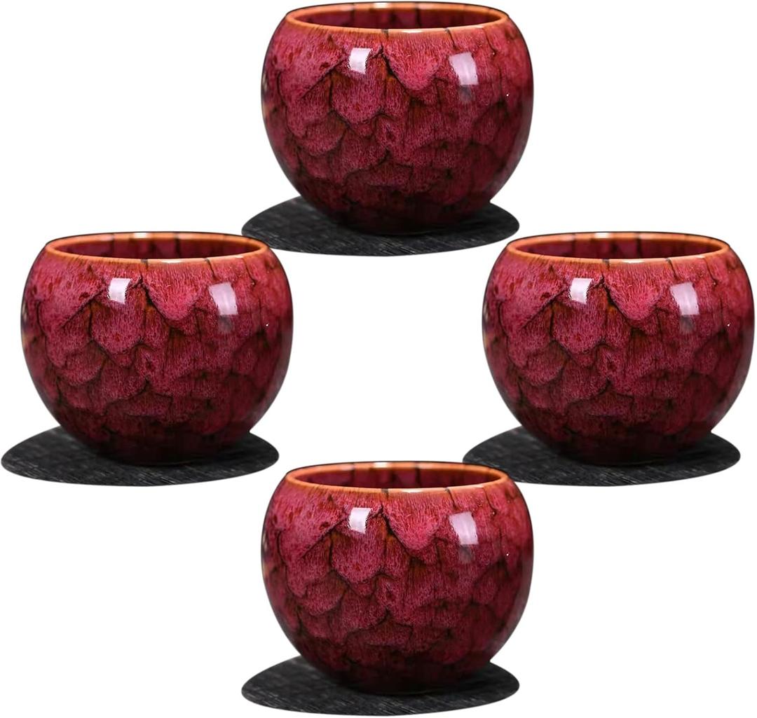 MQjzsh Chinese Japanese Traditional Ceramic Tea Cups, Mini Ceramic Kung Fu Tea Cups, Mate Cup Set, Tea, Espresso, 4-Piece Set for Home, Outdoor and Office