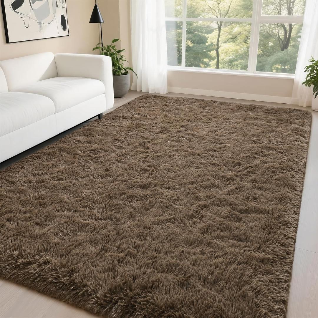 DweIke Fluffy Light Brown Rugs for Bedroom Living Room, 5x8 Feet Soft Plush Shaggy Light Brown Girls Boys Kids Rug, Non-Slip and Machine Washable Carpet for Dorm Nursery Classroom Decor