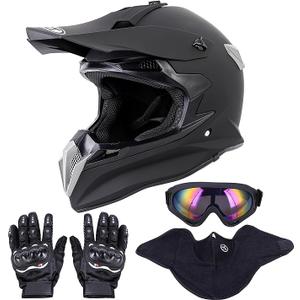 Adult Motocross Dirt Bike Helmet with Goggle, Gloves & Mask - DOT/FMVSS-218 Off-Road Motorcycle & ATV Helmet with Adjustable Sun Visor L