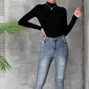 MANGDIUP Women's Mock Turtleneck Long Sleeve Sleeveless Pullover Tops Slim Fit Basic T-Shirts (Black)