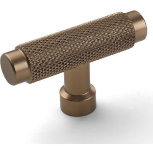 Asidrama 10 Pack Knurled Champagne Bronze Kitchen Cabinet Knobs Gold Dresser Knobs Drawer Knobs Single Hole Cabinet T Bar Pull Handles for Kitchen Wardrobe Cupboard