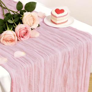 Pink Table Runner, 10 Ft Spring Table Runner, Gauze Rustic Cheesecloth Table Runners for Wedding, Party, Baby & Bridal Shower, 120 in Boho Table Runners for Easter, Mother's Day