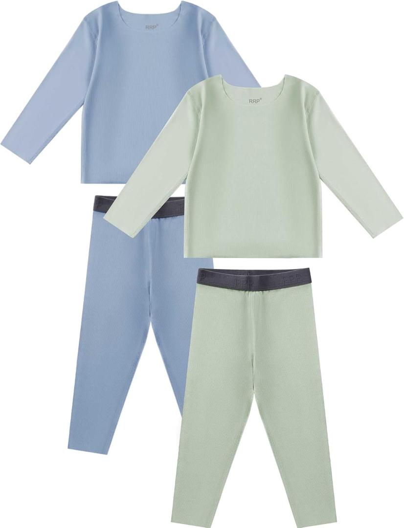 RRP Toddler Soft Lyocell Pajamas Infant Solid Snug Fit Long Sleeve Sleepwear Baby Boys Girls PJs 4-Piece Set 12M-5T (Pastel Mint/Azure)
