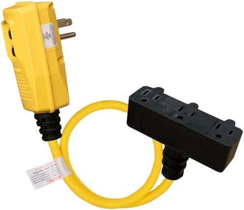 AIDA 2FT Auto Reset 12/3 Gauge SJTW Heavy Duty GFCI Extension Cord with 3 Prong Grounded Plug, 15 AMP Yellow Outdoor Extension Cable with LED Lighted, UL Listed, 1 Pack (GFCI Plug)