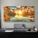 Yxbhhym-Landscape Tree Canvas Wall Art Fall Forest Sunset Wall Decor Poster Lake Water Pictures for bedroom wall dcor Natural Scenery Paintings Artwork Large Living Room Decor Home Office Decoration, 60"L x 30"W