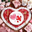 Bucherry 4 Pcs Valentine's Day Heart Placemats 17 Inch Red Love Hearts Placemats Fabric Table Mats with Ruffled White Edge, Seasonal Anniversary Holiday Table Mats for Party Kitchen Dining Decoration