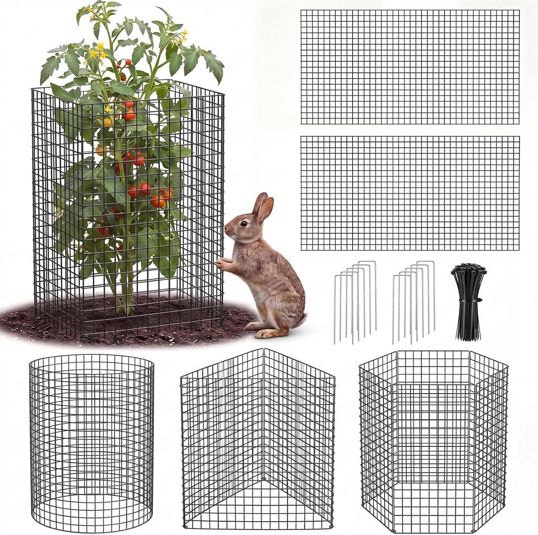 60 Pcs Large Plant Protectors from Animals 24" x 12" DIY Metal Plant Cage for Outdoor Plants Reusable Plants Cage Chicken Wire Cloche with Zip Ties and U Stake to Keep Rabbit Out for Vegetable
