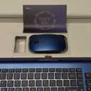 TopMate Wireless Keyboard and Mouse Ultra Slim Combo, 2.4G Silent Compact USB Mouse and Scissor Switch Keyboard Set with Cover, 2 AA and 2 AAA Batteries, for PC/Laptop/Windows/Mac - Blue Black