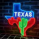 Texas Map Neon Signs for Wall Decor, Cactus LED Lights Signs Suitable for Bedroom Man Cave Bar Pub, Dimmable Art Wall Decorative Light Bar Sign