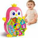 Vahome Musical Penguin Educational Toys for 1,2 Year Old Girl Gifts, Learning Toy for Toddlers 1-3 Yr with 5-Theme Pages, Lights & Music, First Birthday Gift for 1-2 Year Old 12-18 Month Age (Pink)