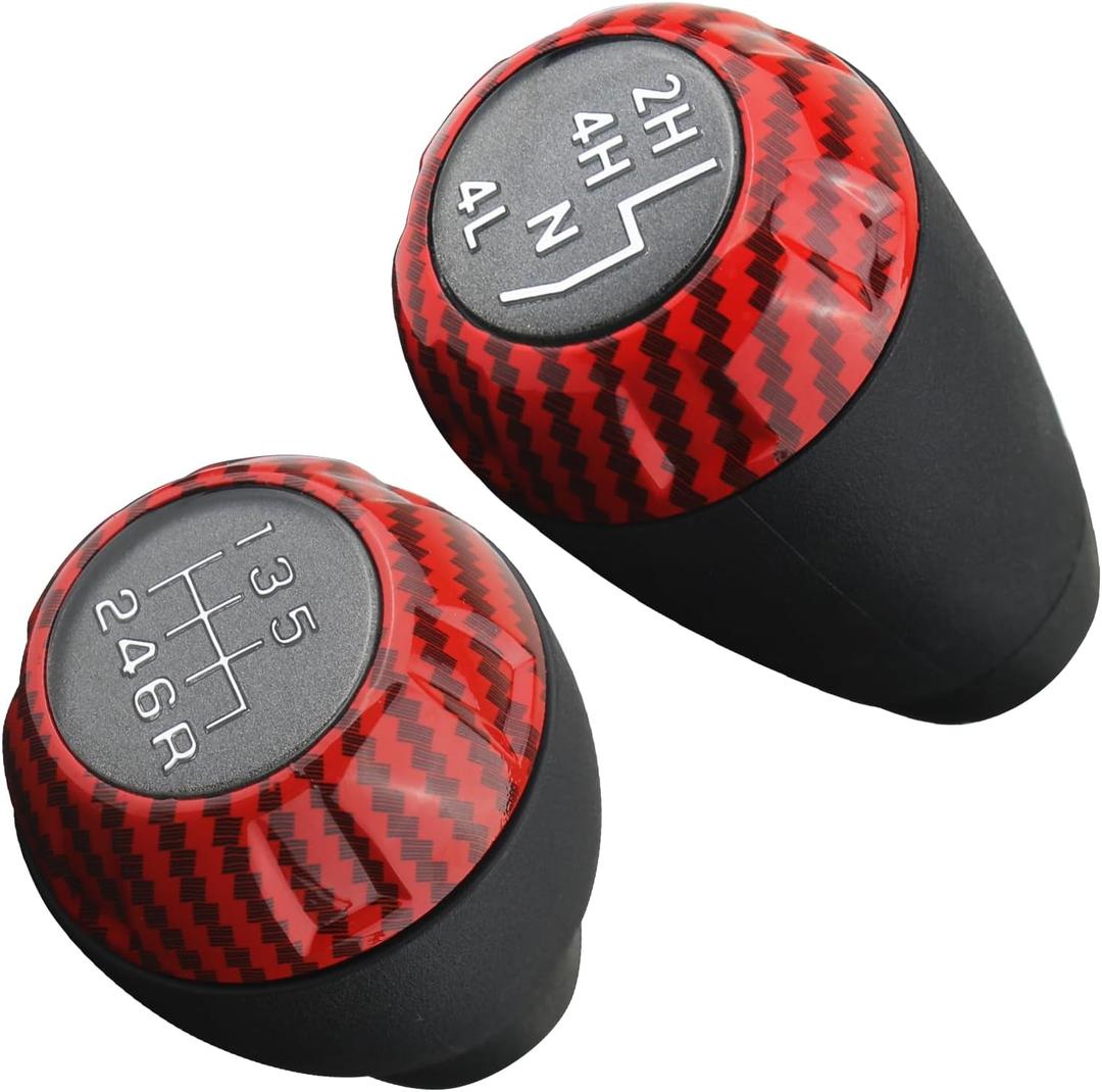 APPERFiT Shift Shifter Knob Set (Red Carbon Fiber) for Manual Transmission & 4x4 Transfer Case Compatible with Jeep Wrangler JK 2011 2012 2013 2014 2015 2016 2017 2018