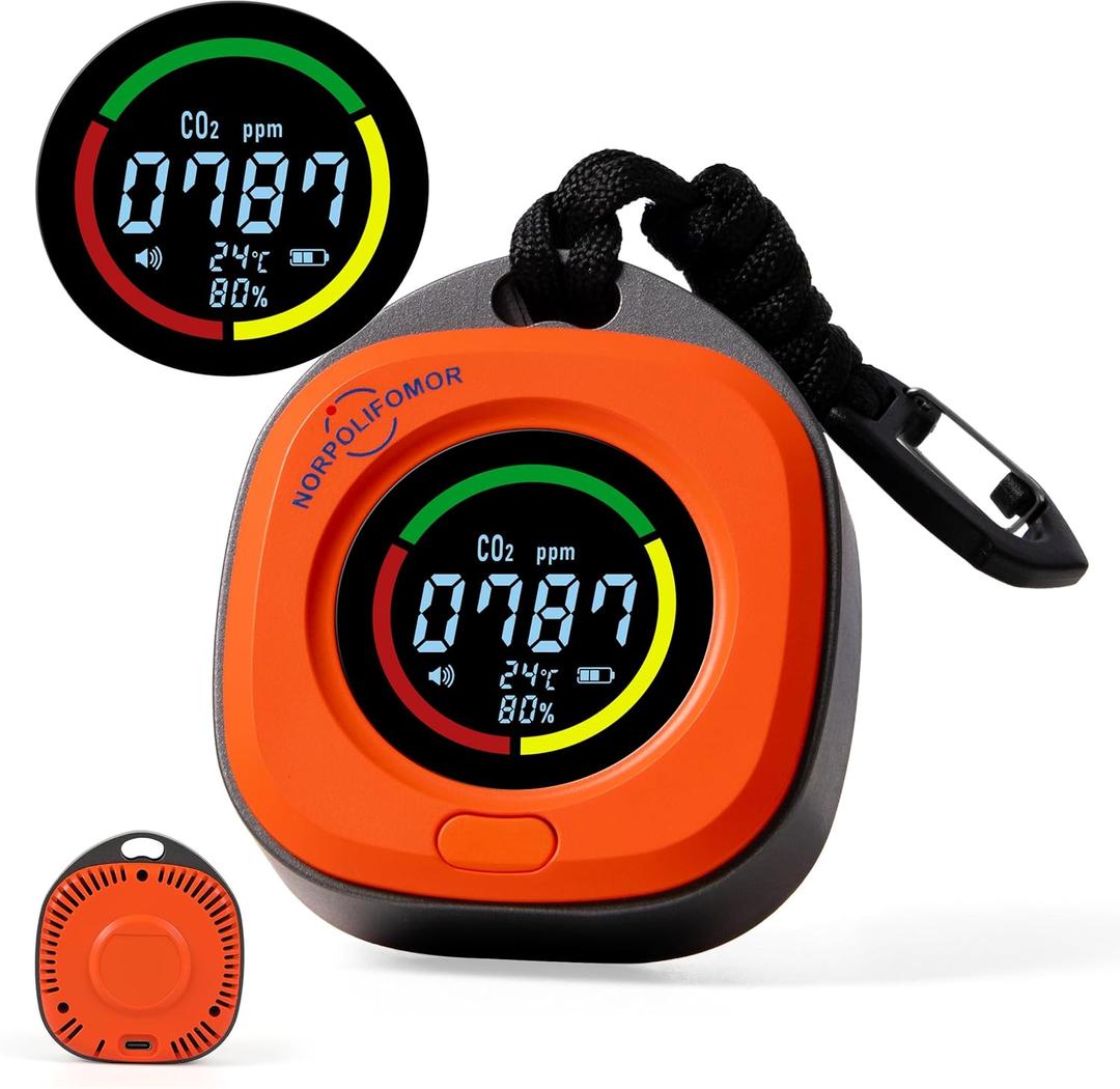 Portable CO2 Monitor,CO2 Meter with Alarm,Temperature & Humidity, CO2 Tester for Home, Car, Grow Tents, Travel,Camping