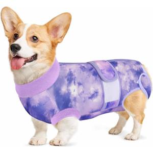 Lukovee Recovery Suit for Dogs, Zipper On Recovery Suit for Female Male Dog, Onesie Abdominal Wounds Cone E-Collar Alternative Prevent Licking Spay Recovery Suit (2TPU,Large), Purple Tie-dye
