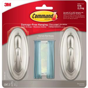 Command 5 lb Large Brushed Nickel Color Hooks, 2-Pack of 2 Wall Hooks and 2 Strips, Damage Free Coat Hooks with Adhesive Strips, Traditional Hooks for Hanging Christmas Decorations