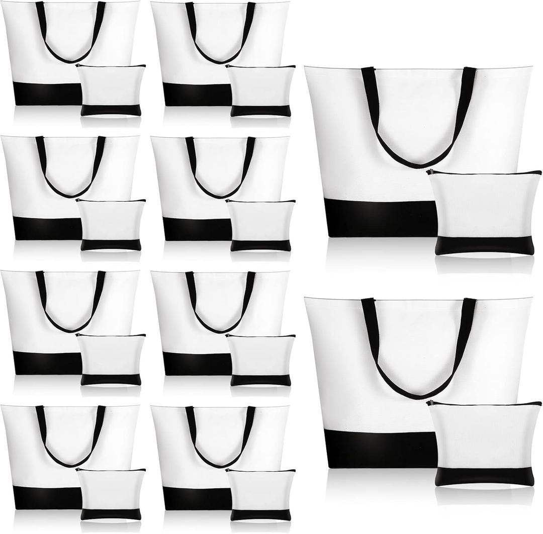 Sanwuta 20 Pcs Large Blank Canvas Tote Bags and Makeup Bags Blank Reusable Grocery Luggage Canvas Tote with Handles(10 Urban Minimalist Duo)