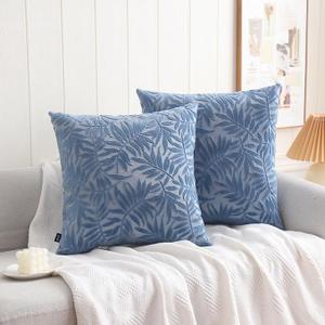 HPUK Leaf Cut Velvet Throw Pillow Covers Pack of 2, 18x18 Inch Accent Cushion Covers for Living Room, Bedroom, Decorative Pillow Covers for Couch, Sofa, Chair, Sapphire