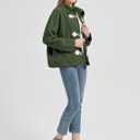 Women's Soft Polar Fleece Jacket Lightweight Long Sleeve Horn Button Warm Shacket Coat Comfortable Outerwear (Green, L)