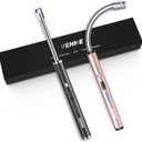 VEHHE Candle Lighter, 2 Pack Rechargeable Electric Lighter with LED Battery Display Safety Switch, Flexible Neck USB Lighters for Candles Camping Grill Gas Stoves Cooking (Black & Pink)