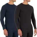 Fruit of The Loom Mens Recycled Waffle Thermal Underwear Crew Top (1 and 2 Packs) (Large, Black/Navy)