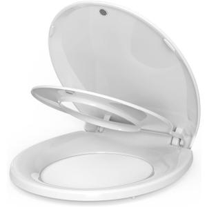 Toilet Seat, Round Toilet Seat with Toddler Seat Built in, Potty Training Toilet Seat Round Fits Both Adult and Child, with Slow Close and Magnets- Round (White)