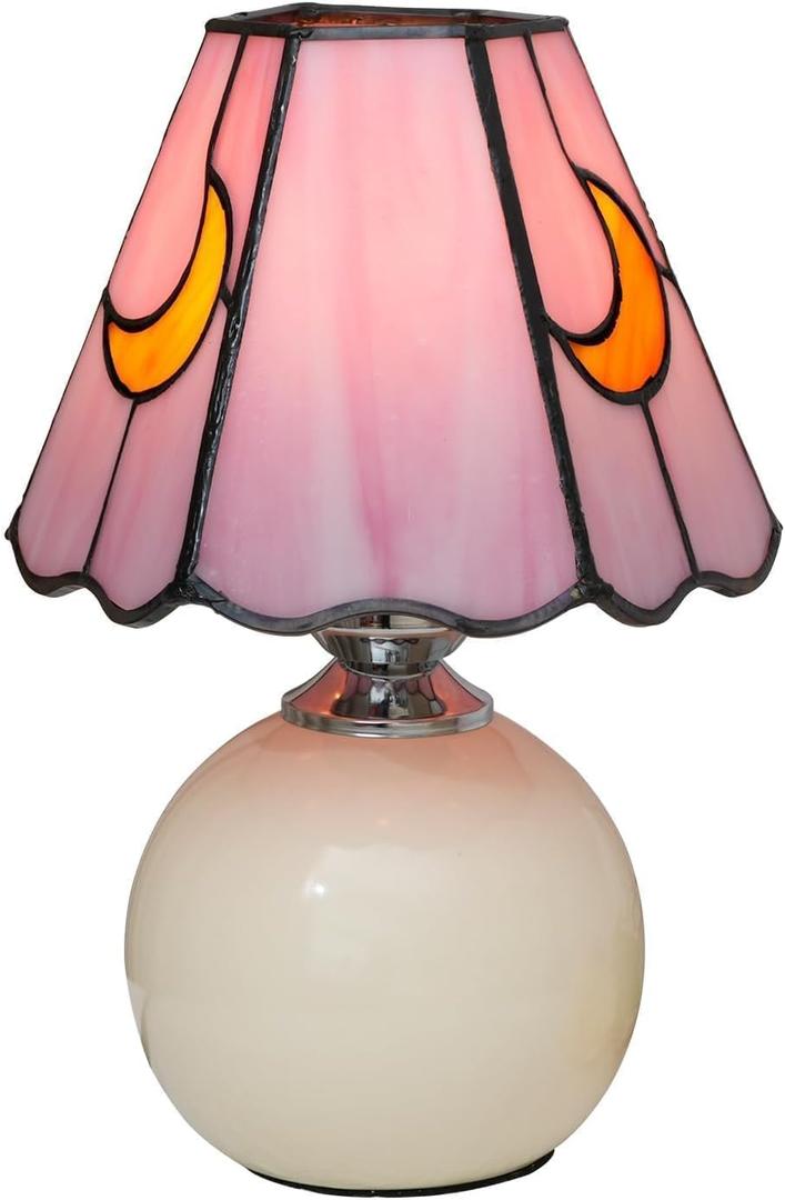 Tiffany Style Stained Glass Mushroom Table Lamp, Cute Small Bedside Night Light for Bedroom Living Room, Unique Aesthetic Home Decor Gift for Girls Women Birthday (Pink)