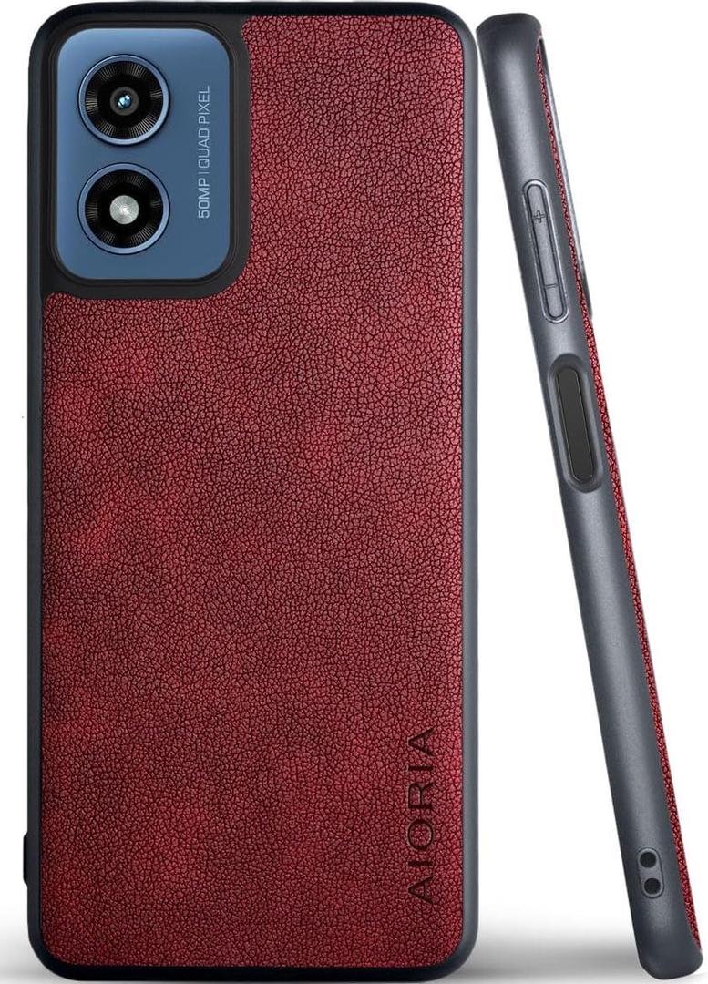 for Motorola Moto G Play (2024) Premium Leather Cover Retro Design Full Protective Phone Case for Motorola Moto G Play (2024) (Red)