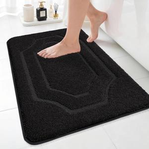 BEQHAUSE Bathroom Rugs Nonslip Bath Mat Soft & Absorbent Shaggy Bathroom Mats for Bathrooms Machine Washable Bath Rug for Shower Sink and Bathtub, Black, 20"x32"