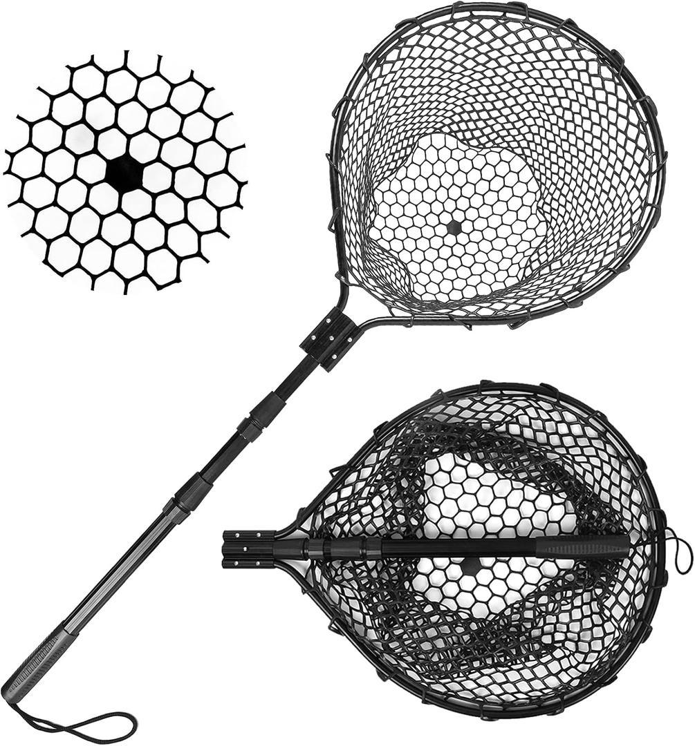 Rubber Fishing Net Large Folding Landing Collapsible Aluminum Pole Handle with Deep Net for Fishing,Big Fishing Net for Freshwater and Saltwater,Fly Fsihing Net Extend to 67 inches
