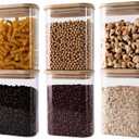 6 pcs Glass Storage Jars with Airtight Bamboo Lids - Stackable Kitchen Canisters for Candy, Cookies, Rice, Sugar, Flour, Pasta