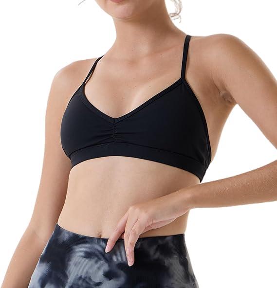 AUROLA Mercury Workout Sports Bras Women Athletic Removable Padded Backless Strapy Minimal Crop Top (Medium, Seamless- Black)