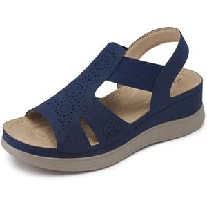SHIBEVER Wedge Sandals Women Comfortable: Sandals for Women 2026 Dressy Summer Ankle Strap Open Toe Low Heel Platform Wedges Shoes, 41